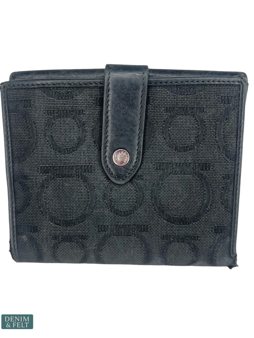 Salvatore Ferragamo Gancini Black Canvas Leather Wallet Compact Bifold‎ Designer